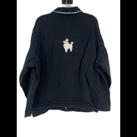 Quacker Factory Denim Jacket 3X Embroidered Poodle Rhinestones Bling Craft Art - Picture 3 of 7